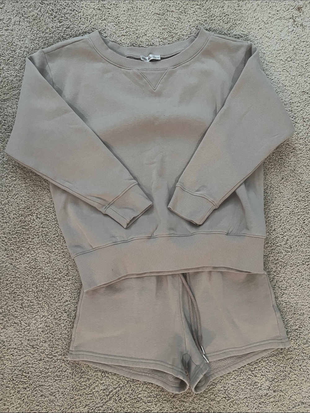 Zenana Outfitters Neutral Taupe Womens Sweatshirt & Shorts Set
